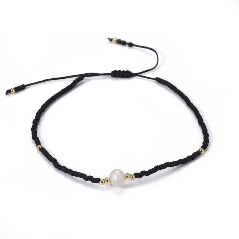 Handcrafted Real Freshwater Pearl Black Japanese Glass Beads Bracelet